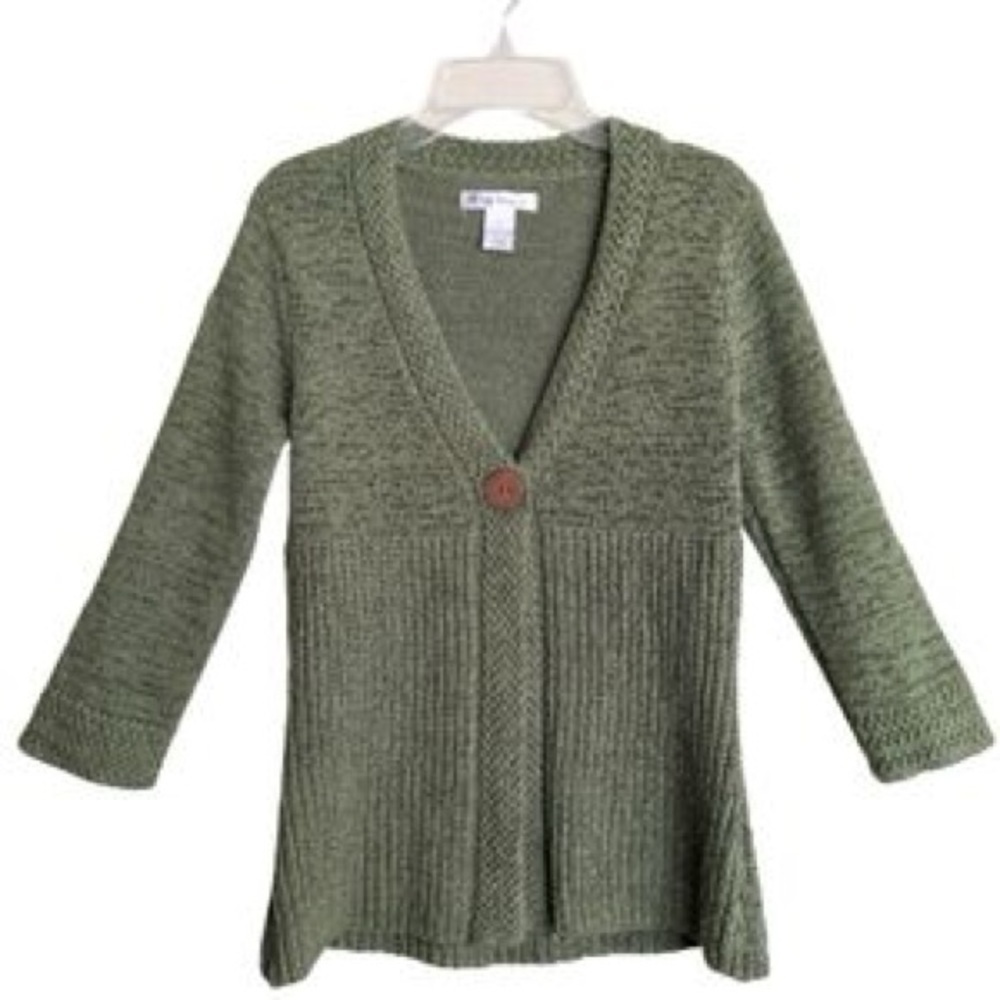 Susan Bristol green 3/4 sleeve one button front cardigan sweater